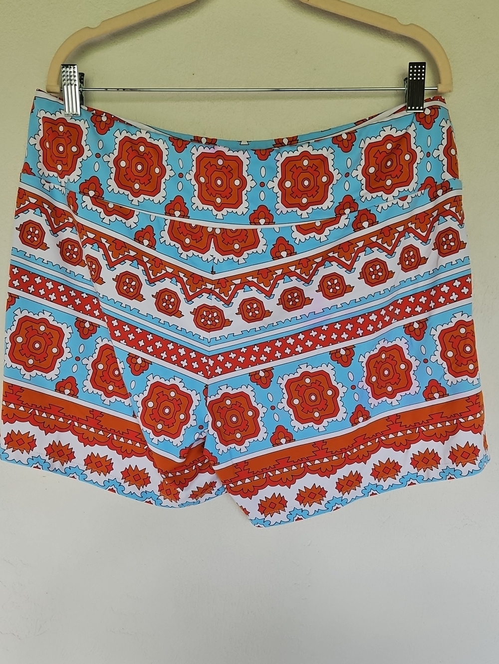 J. Mcglaughlin Orange Blue White Print Pull On High Waist Shorts Women's Size XL
